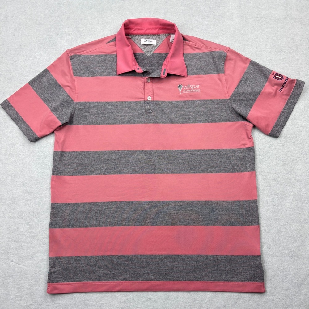 Adidas AdiPure Golf Polo Mens Medium Pink Gray Striped Valspar Innisbrook BC3904